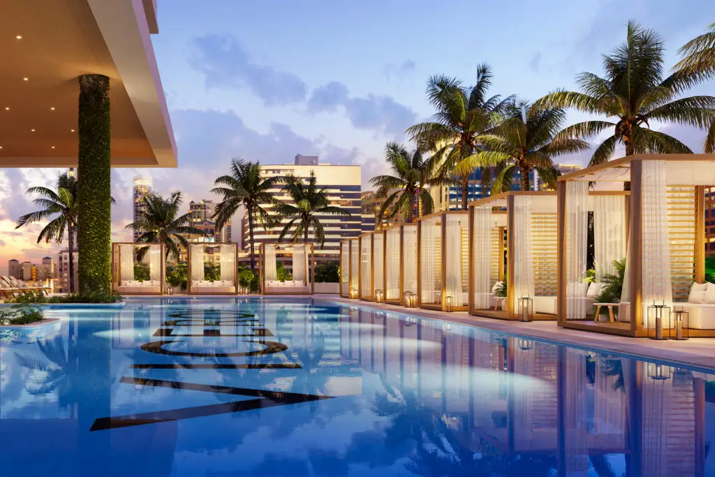 10th floor pool deck at dusk at Viceroy Residences Fort Lauderdale