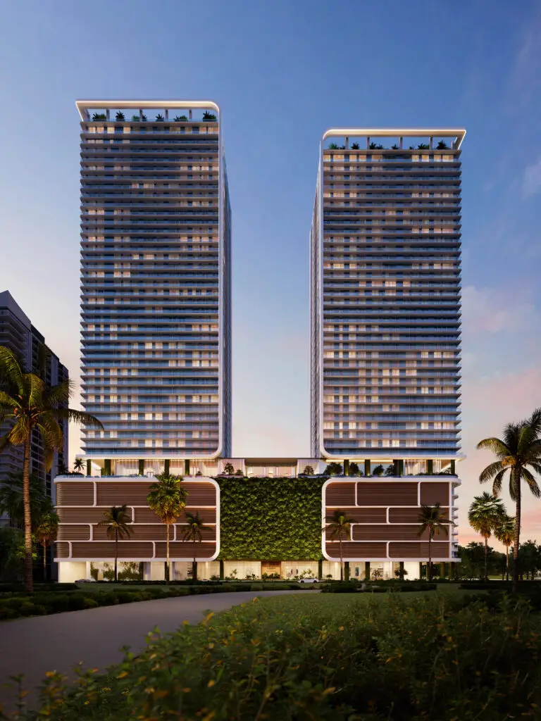Viceroy Residences Fort Lauderdale tower illuminated at dusk